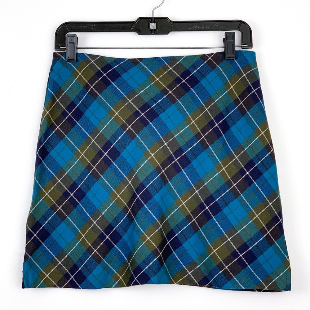 90s or Y2K plaid mini skirt by Jr-s.com vintage blue & olive green skirt size 7